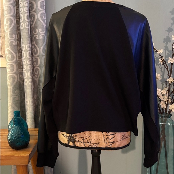 Express Luxe Lounge Faux Leather Sleeve Sweatshirt - Picture 8 of 15